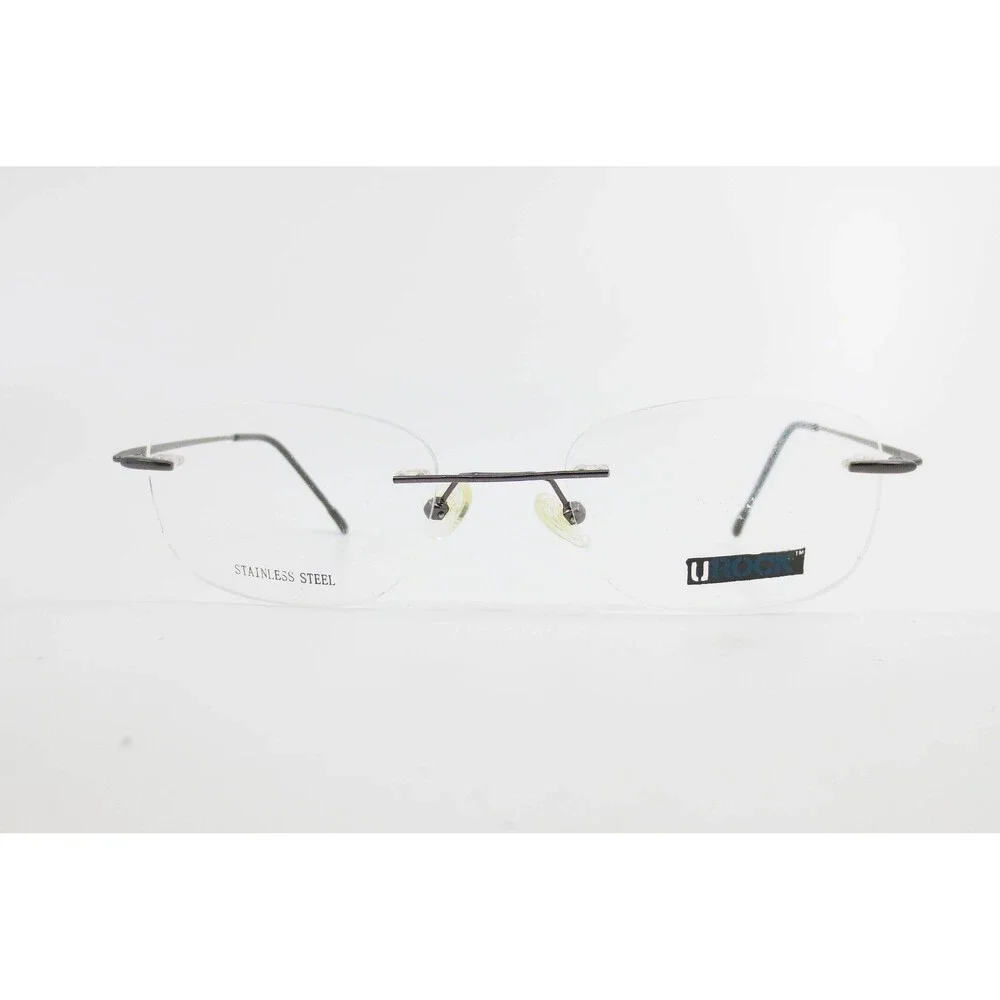 U Rock Rimless Oval Eyeglasses Gunmetal Stainless Steel Frames 52-19-140 37656